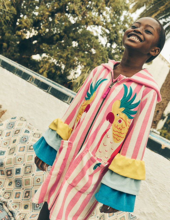 Fun Romie Towelling Zip-up-Stripe Frill Parrot