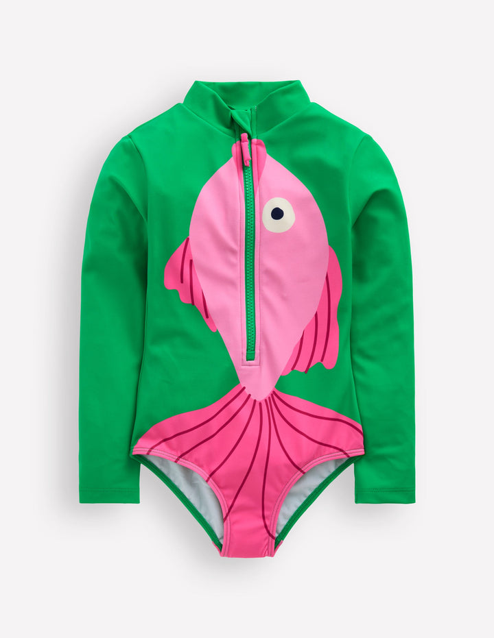 Fun Long Sleeve Swimsuit-Bright Emerald Fish