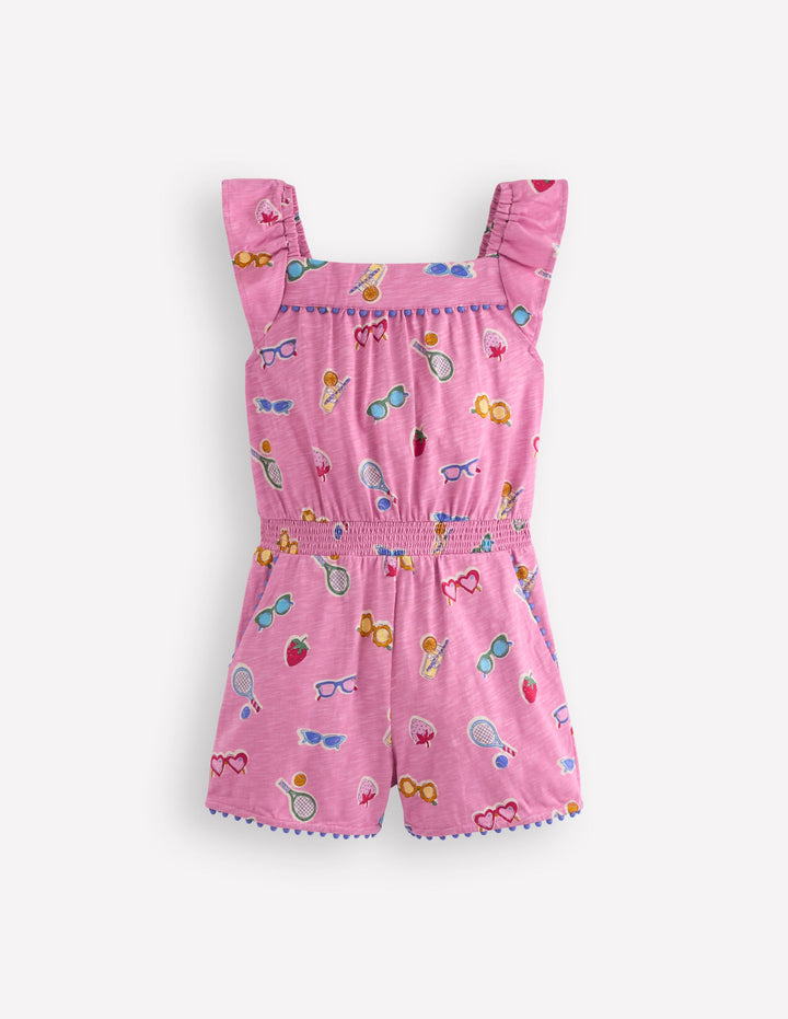 Ciara Pom Trim Jersey Playsuit-Formica Pink Holiday