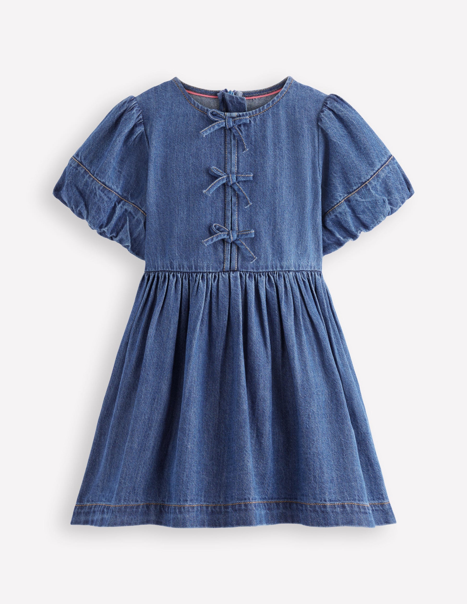 Bow Front Woven Dress-Mid Vintage Denim-2