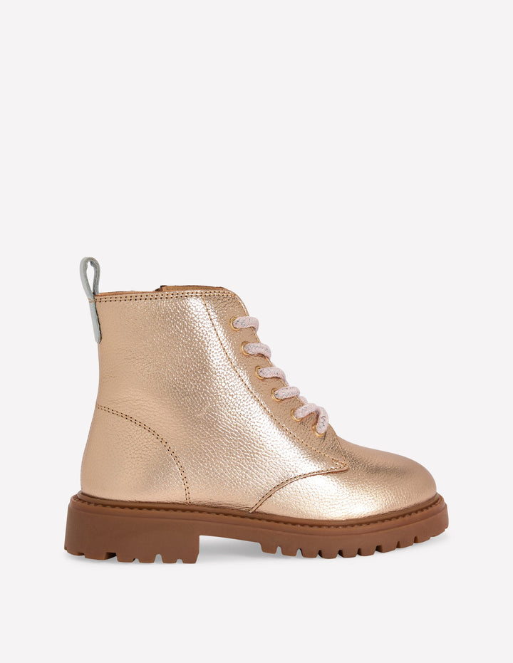 Chunky Lace Up Boots-Gold