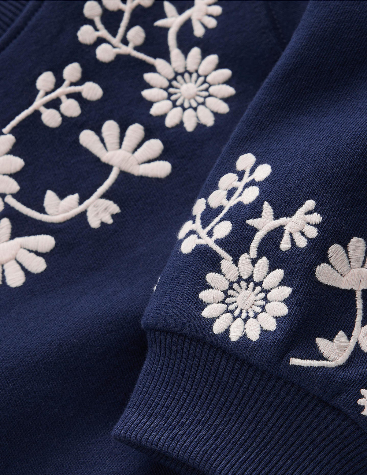Ida Sweatshirt Appliqué Dress-Navy Floral Embroidery-2