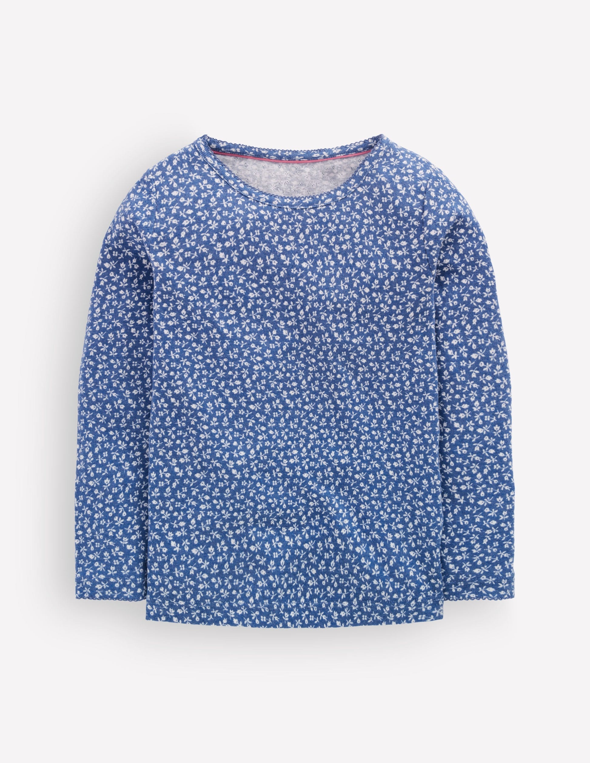 Long Sleeve Pointelle Top-Bluejay Ditsy Floral-1