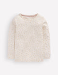 Long Sleeve Pointelle Top-Ivory Gold Foil