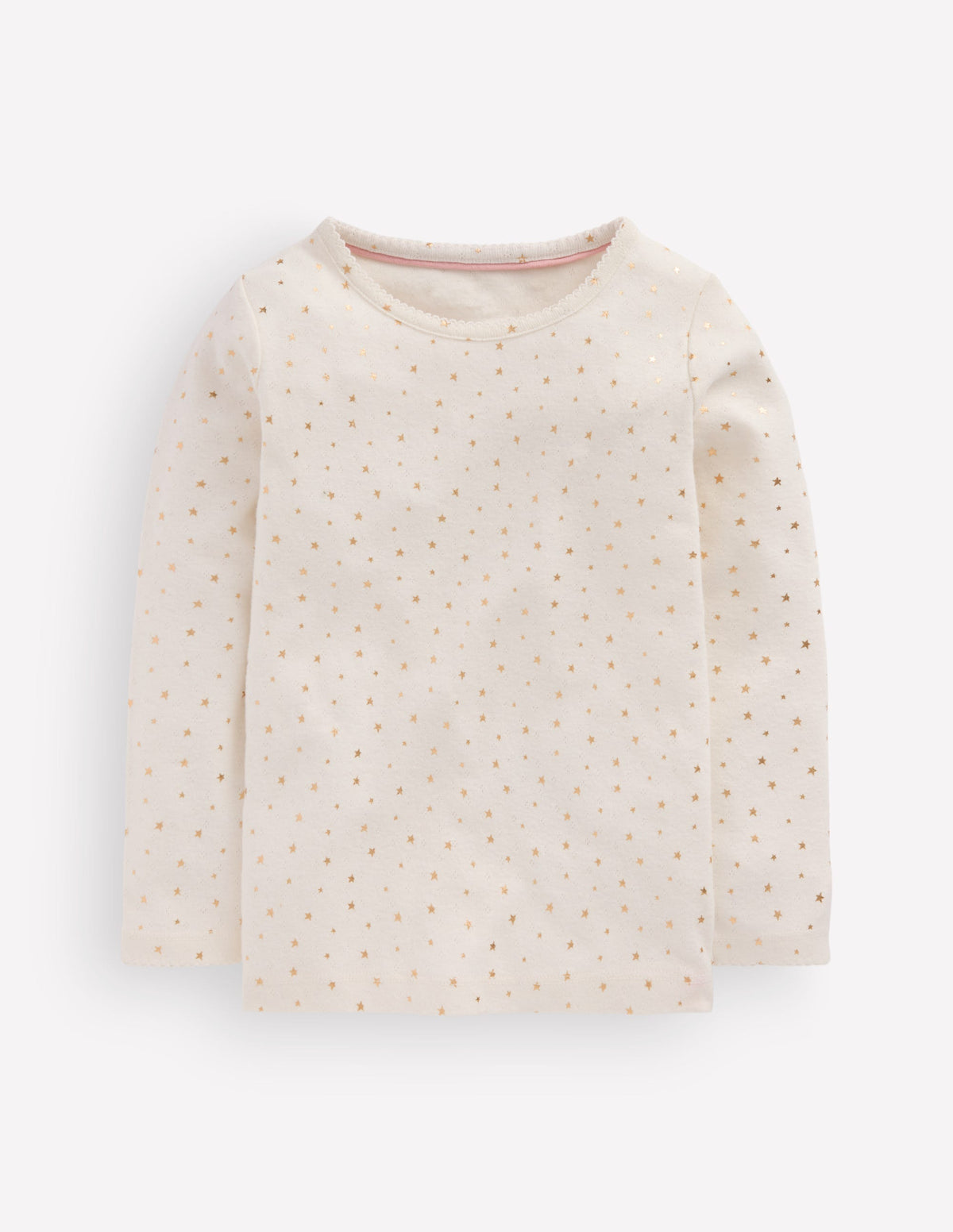 Long Sleeve Pointelle Top-Ivory Gold Foil - Image 1