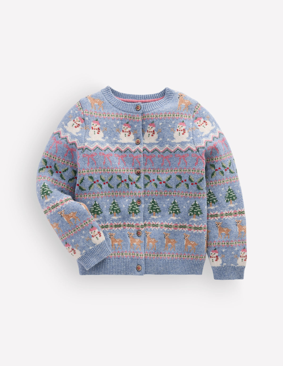 Edie Fair Isle Cardigan-Glacier Blue Snowy Christmas - Image 6