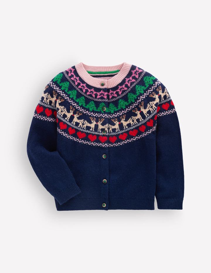 Edie Fair Isle Cardigan-Medieval blue sparkle multi