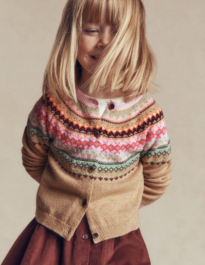 Edie Fair Isle Cardigan-Camel Multi Yoke