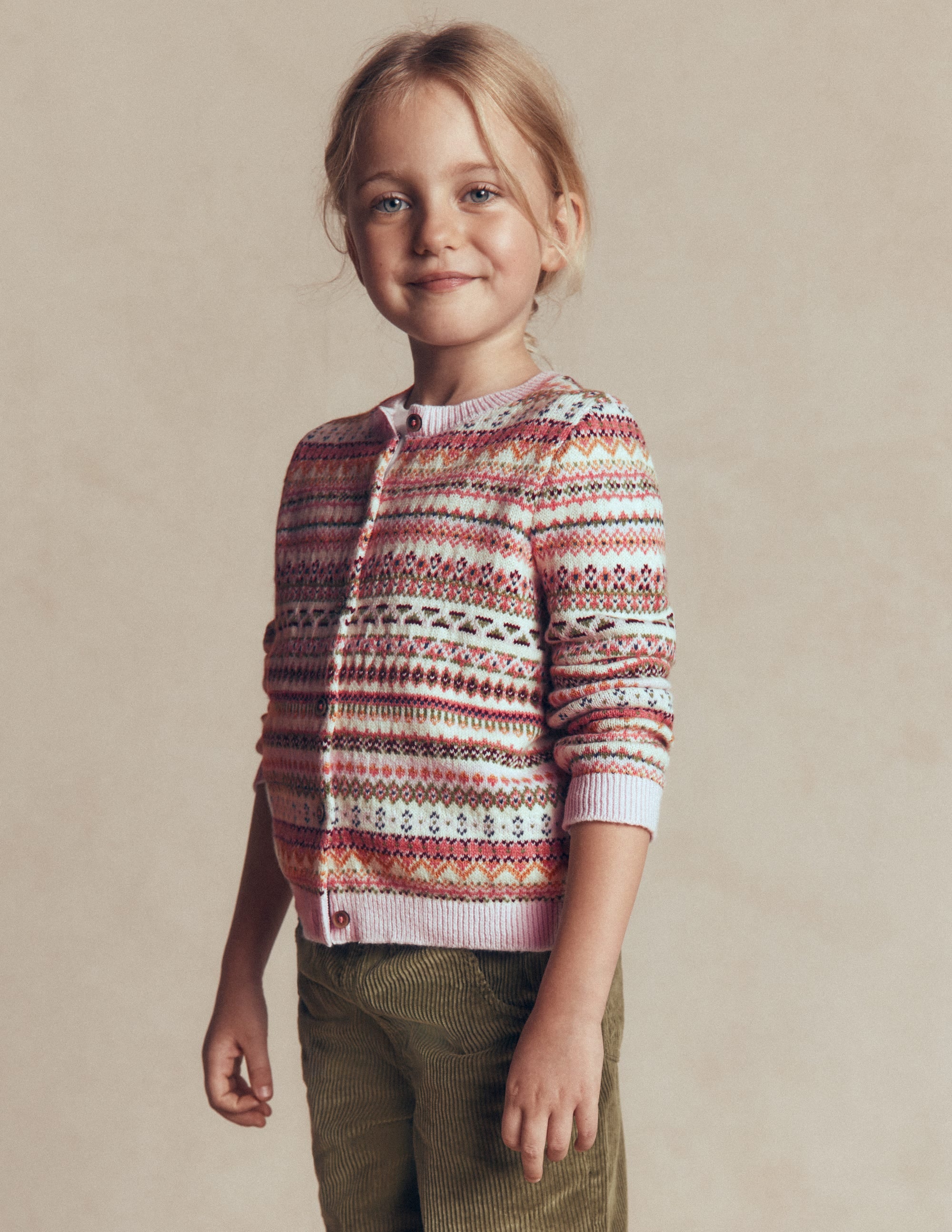 Edie Fair Isle Cardigan-Pink Heather Fair Isle - Image 2