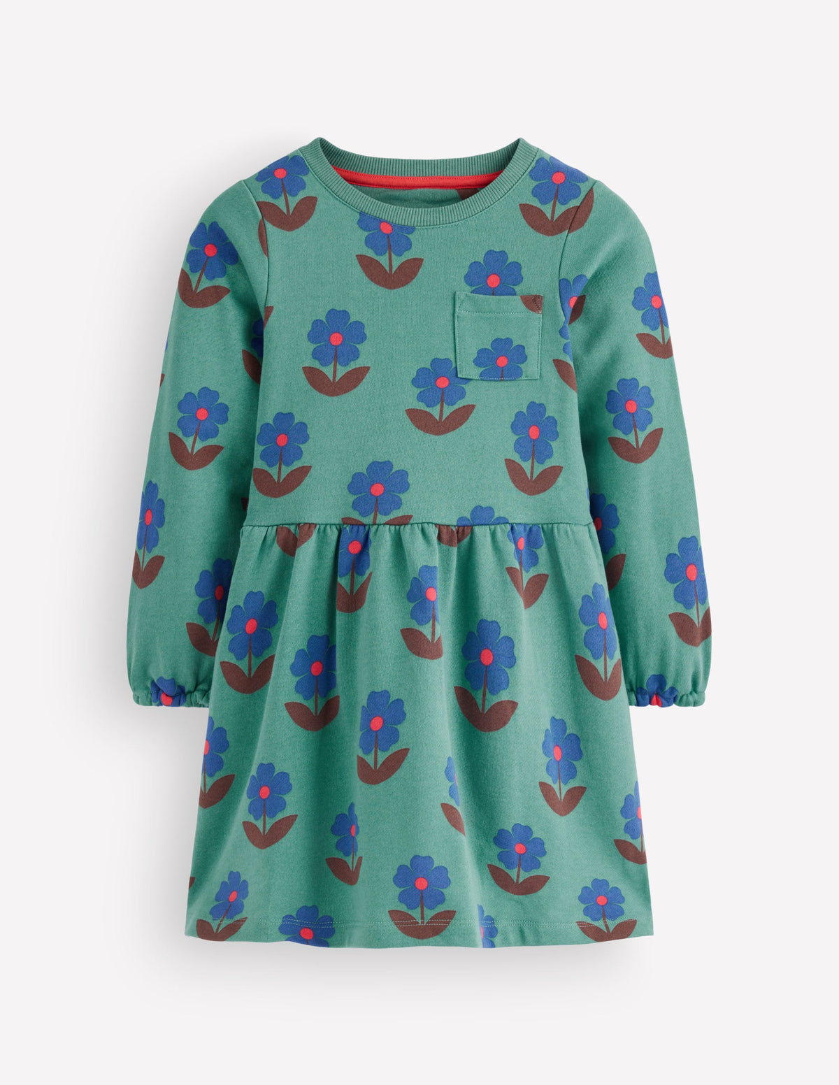 Minna Sweatshirt Dress-Green Flower Stamp - Image 1