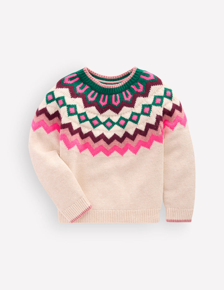 Eleanor Fair Isle Jumper-Oatmeal Marl