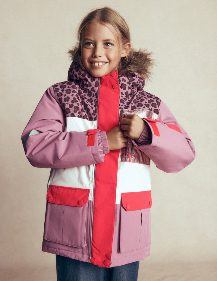 All-Weather Waterproof Coat-Pink Heather Leopard