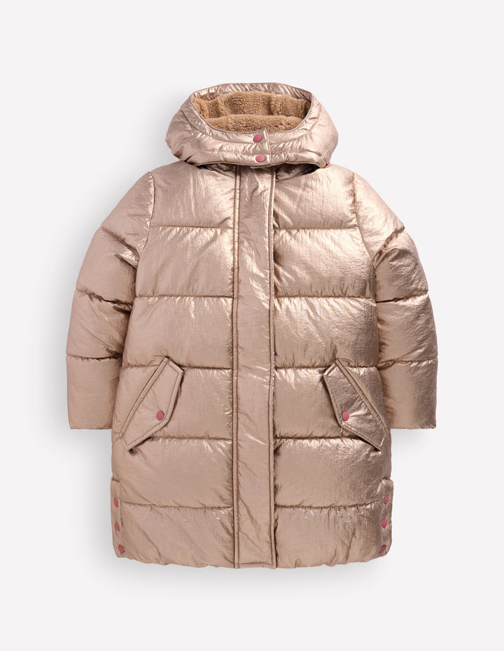 Longline Padded Coat-Gold Metallic