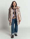 Longline Padded Coat-Gold Metallic