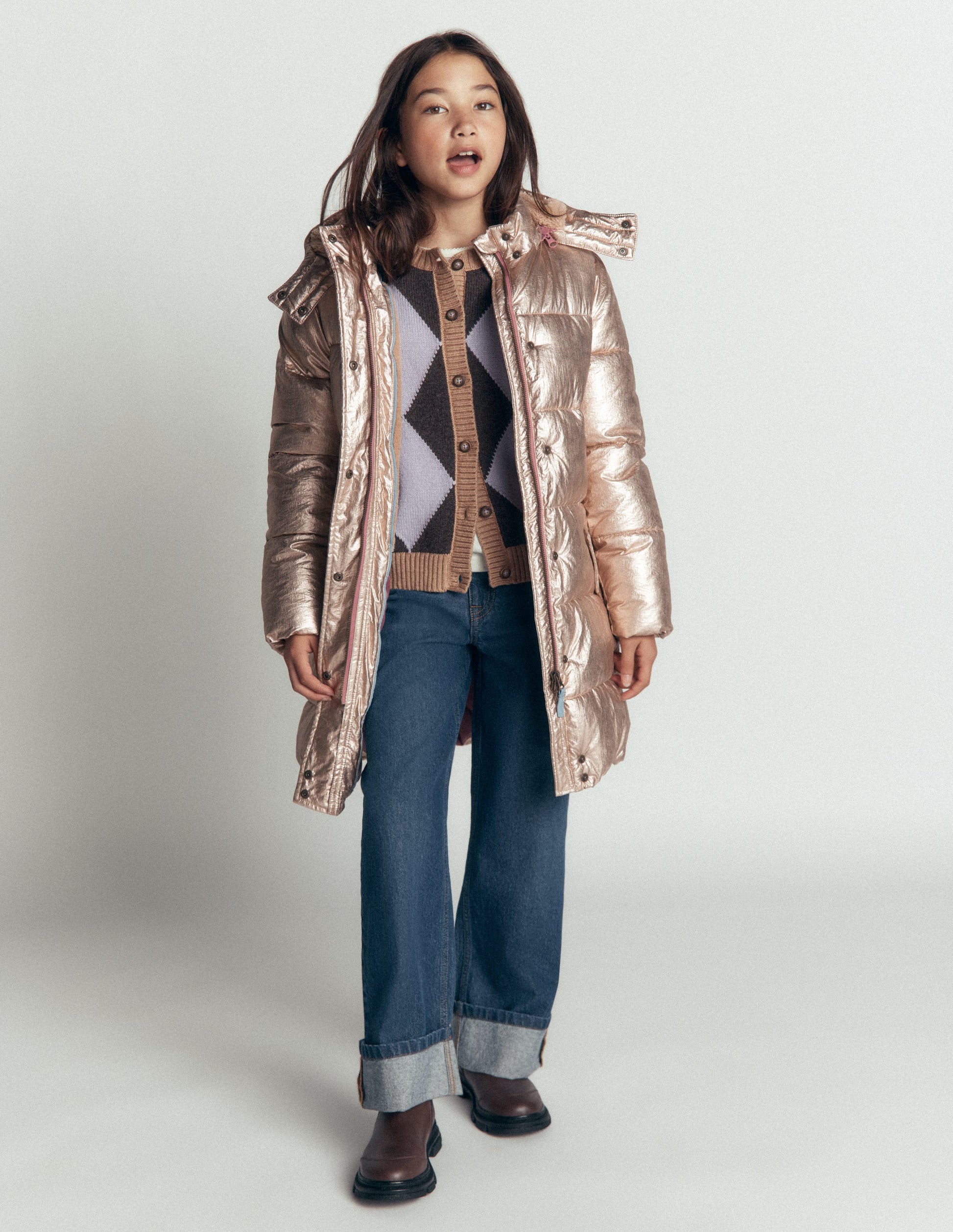 Longline Padded Coat-Gold Metallic-2