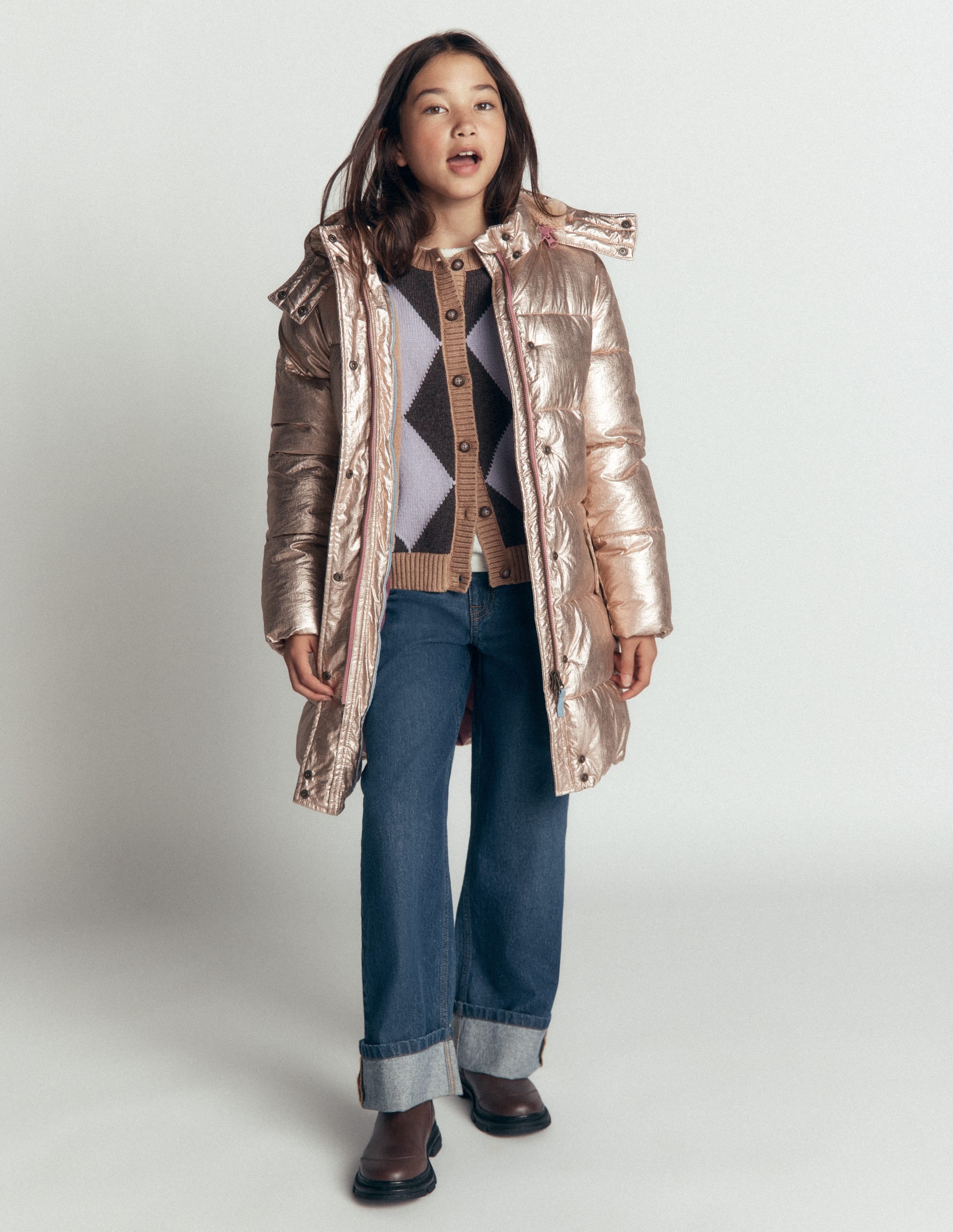 Longline Padded Coat-Gold Metallic - Image 2