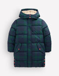 Longline Padded Coat-Blue Check