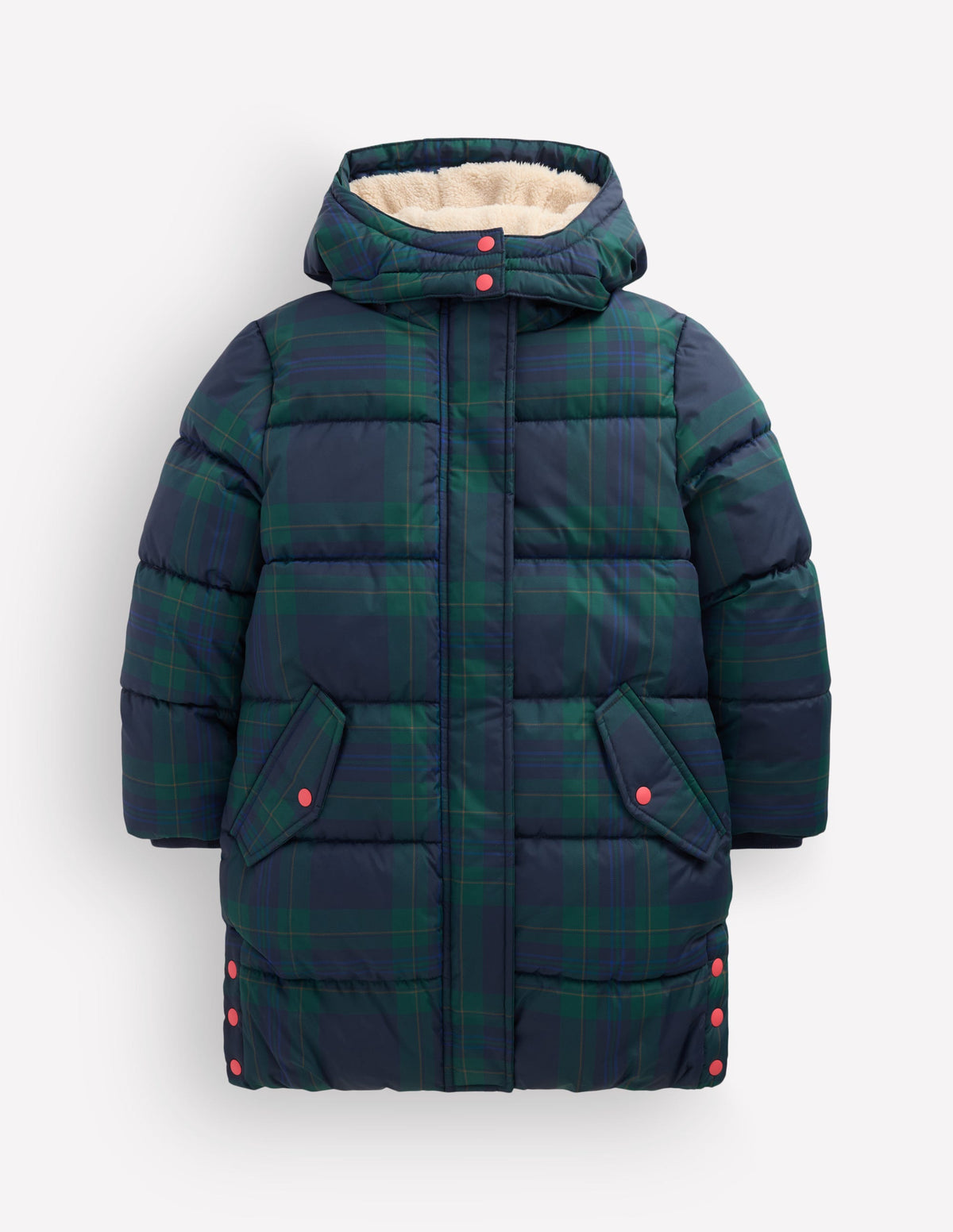 Longline Padded Coat-Blue Check-1
