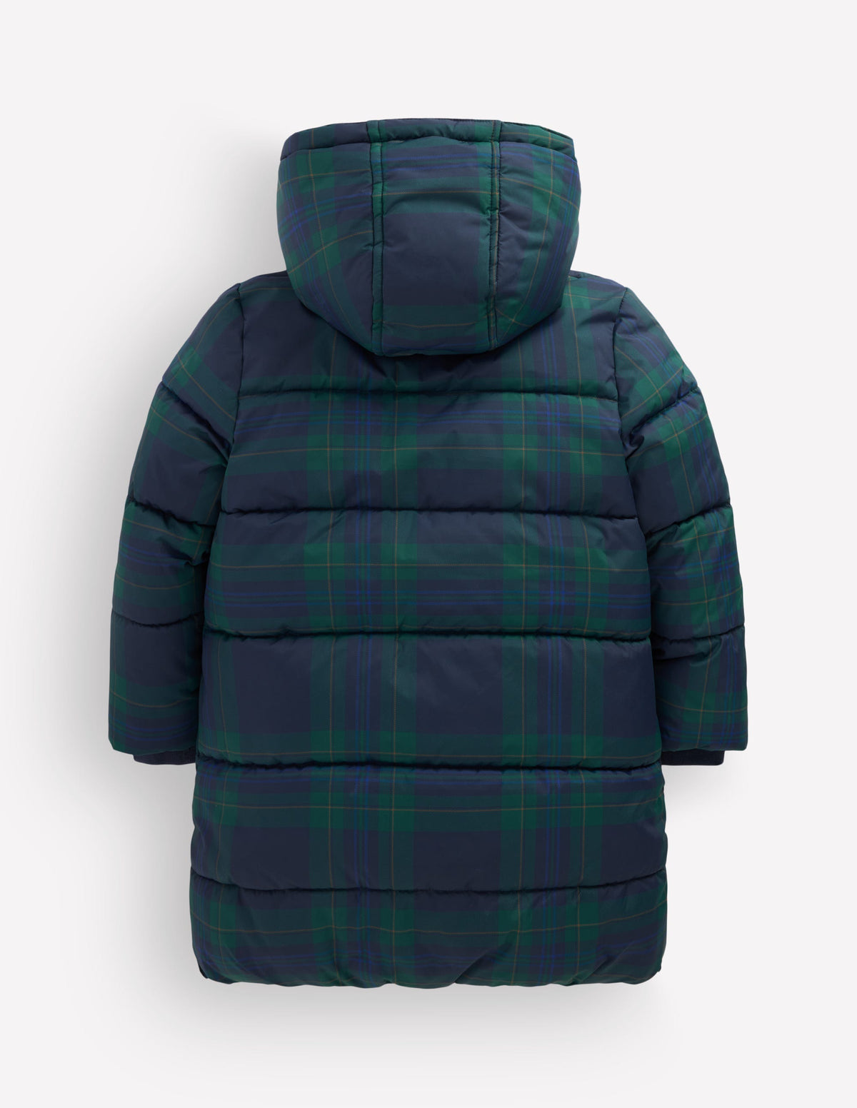Longline Padded Coat-Blue Check-2