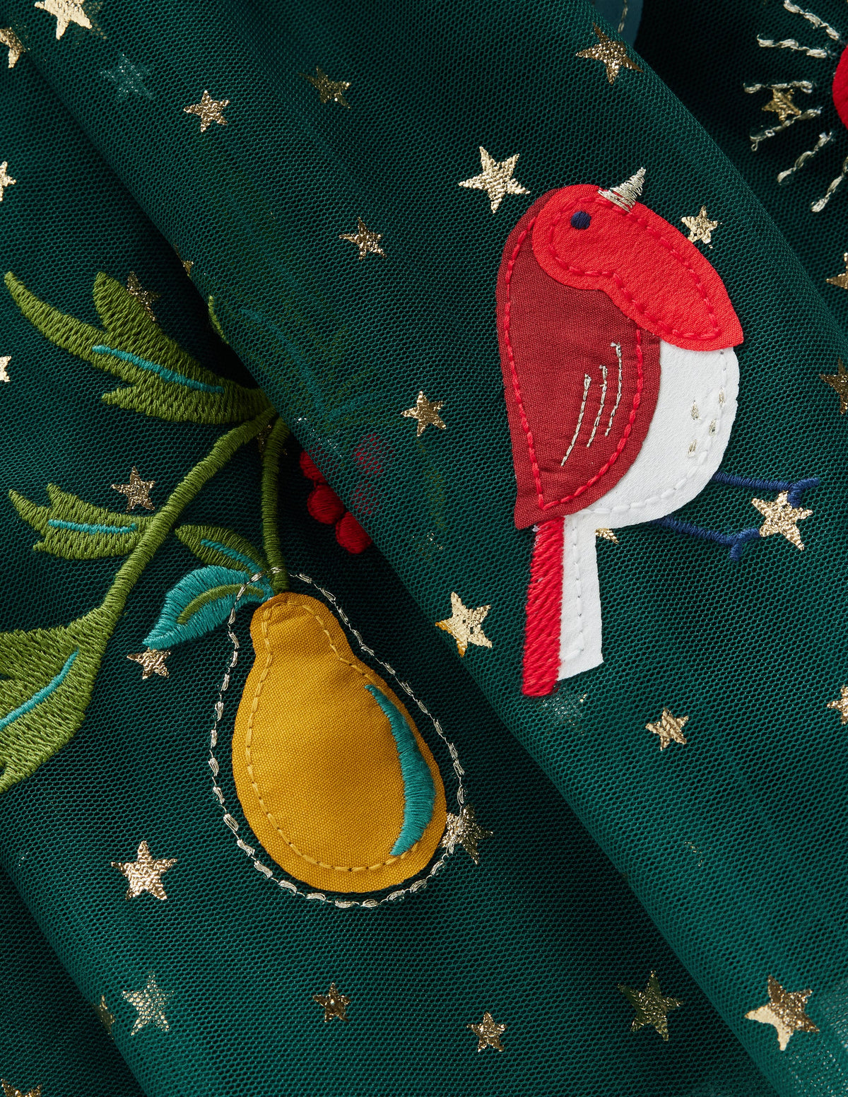 Aurora Appliqué Tulle Dress-Green Festive Robins - Image 3