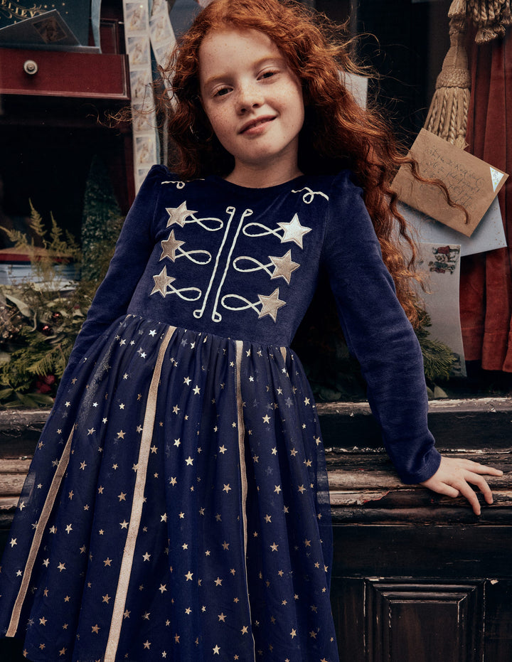 Aurora Appliqué Tulle Dress-Navy Circus Star