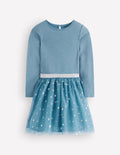 Twirly Tulle Mix Dress-Stormbolt Blue Confetti