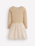 Twirly Tulle Mix Dress-Ivory/Gold