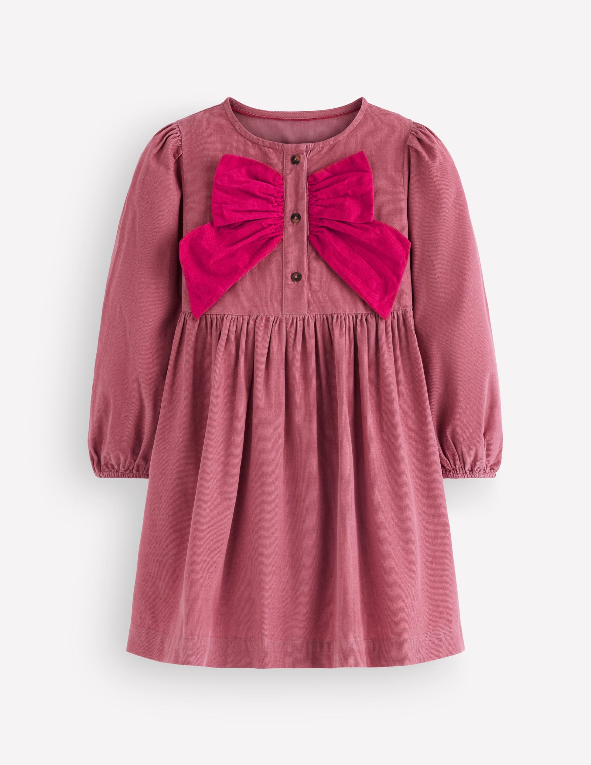 Noah Button-through Bow Dress-Pink Heather-2