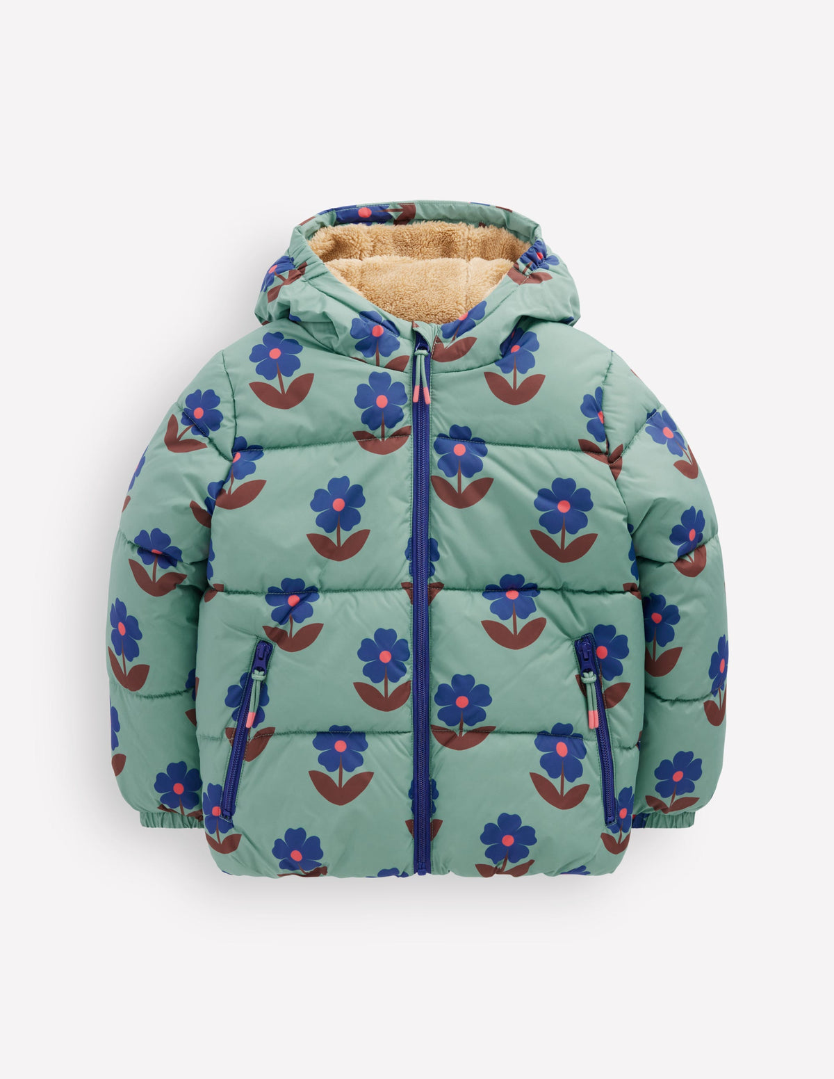 Fun Padded Coat-Oil Blue Flowers-1