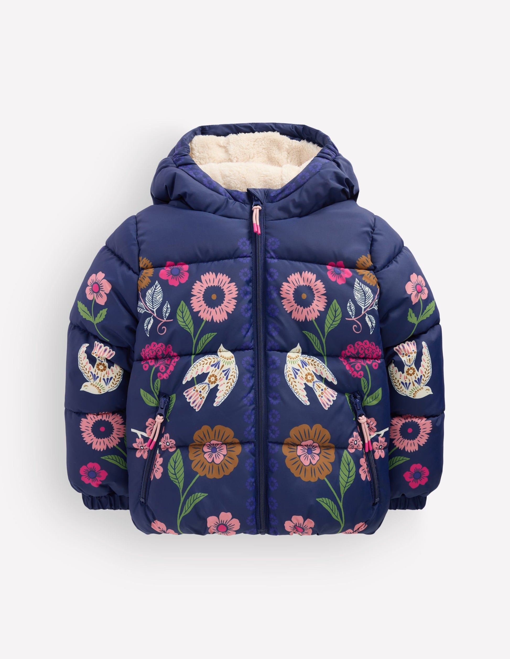 Fun Padded Coat-Navy Bird Placement Print-5