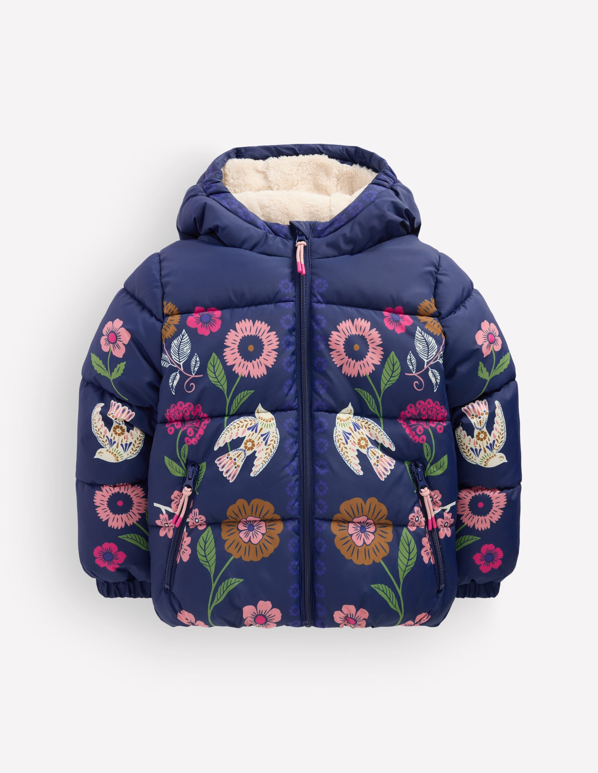 Fun Padded Coat-Navy Bird Placement Print - Image 5