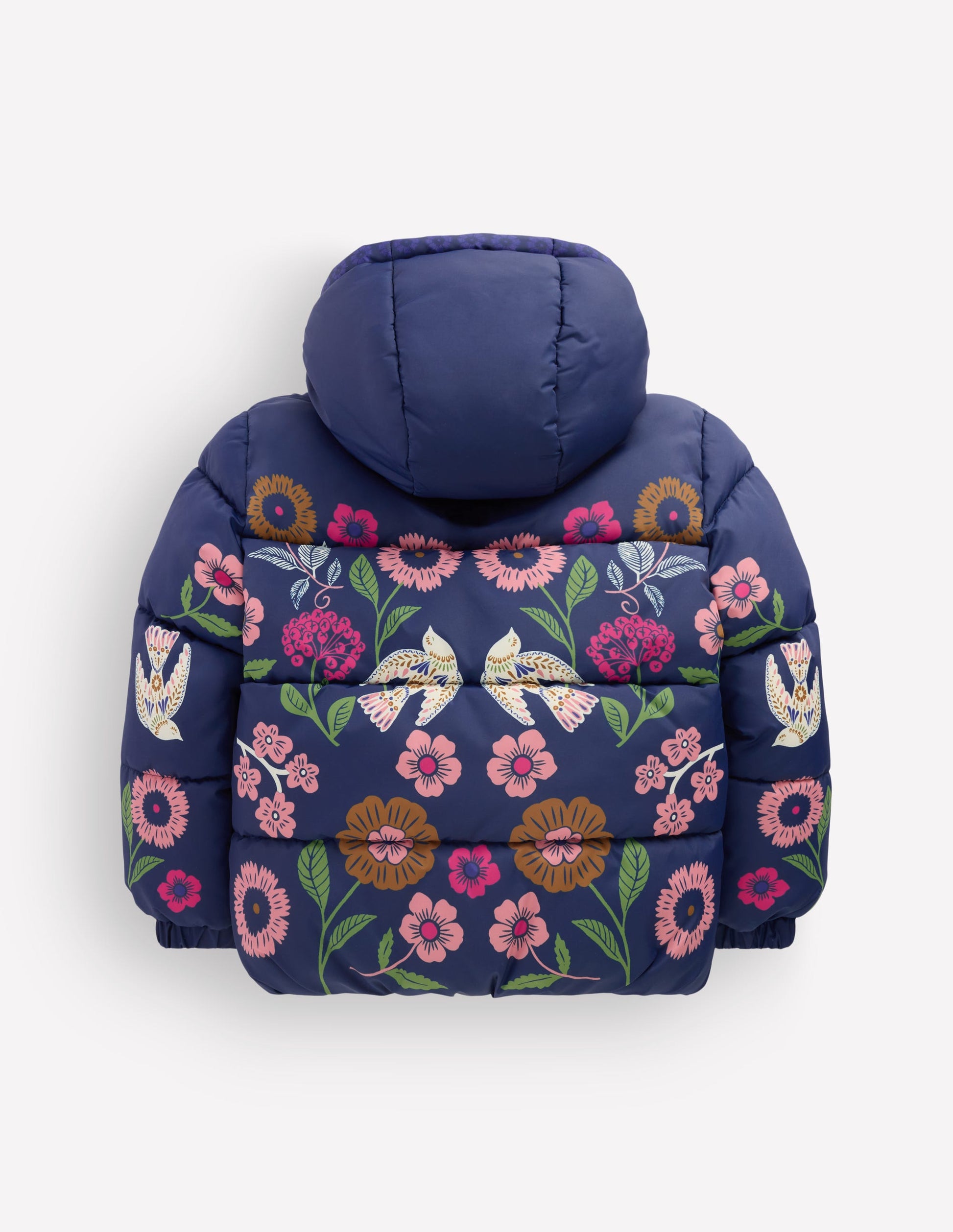Fun Padded Coat-Navy Bird Placement Print-6