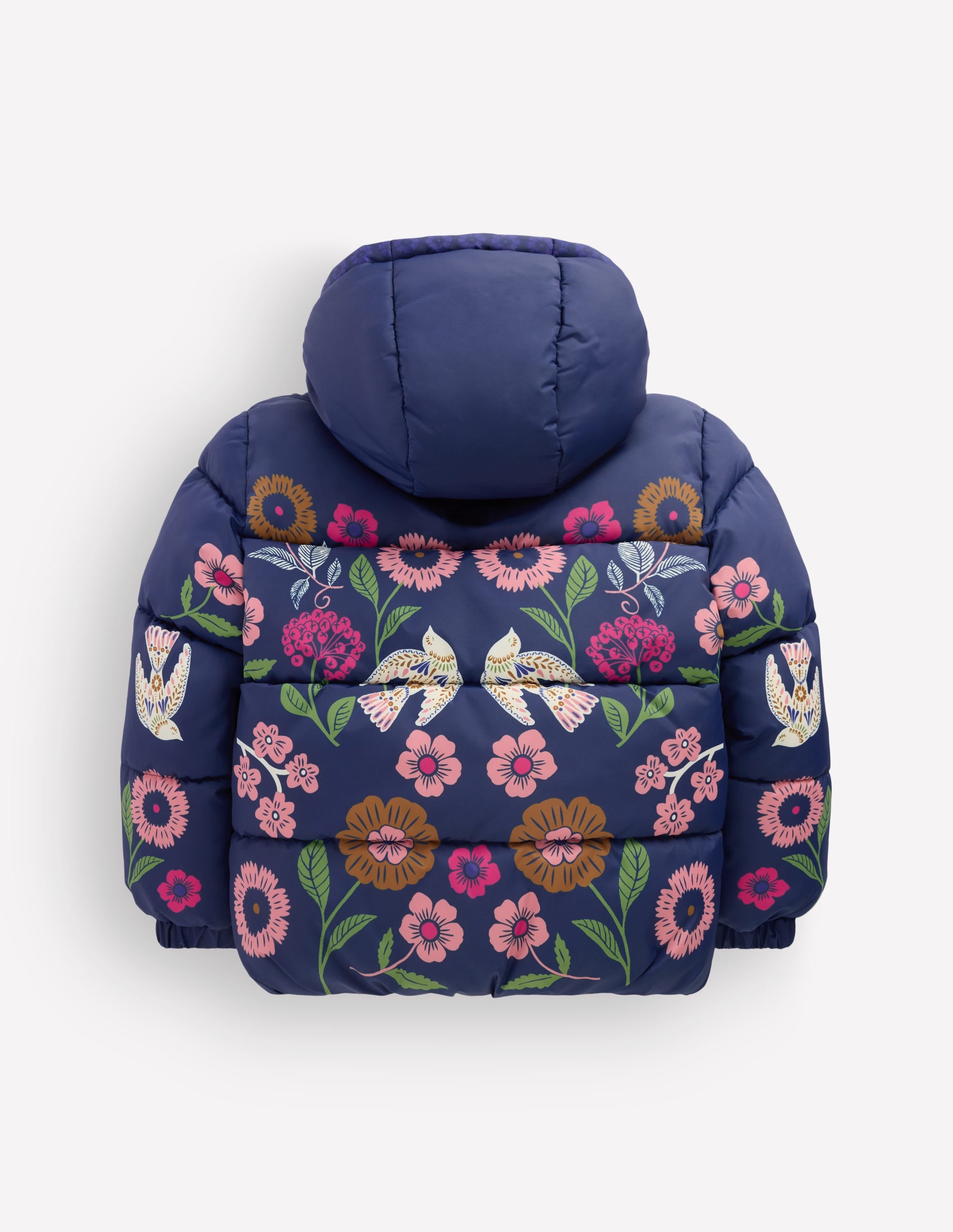 Fun Padded Coat-Navy Bird Placement Print - Image 6