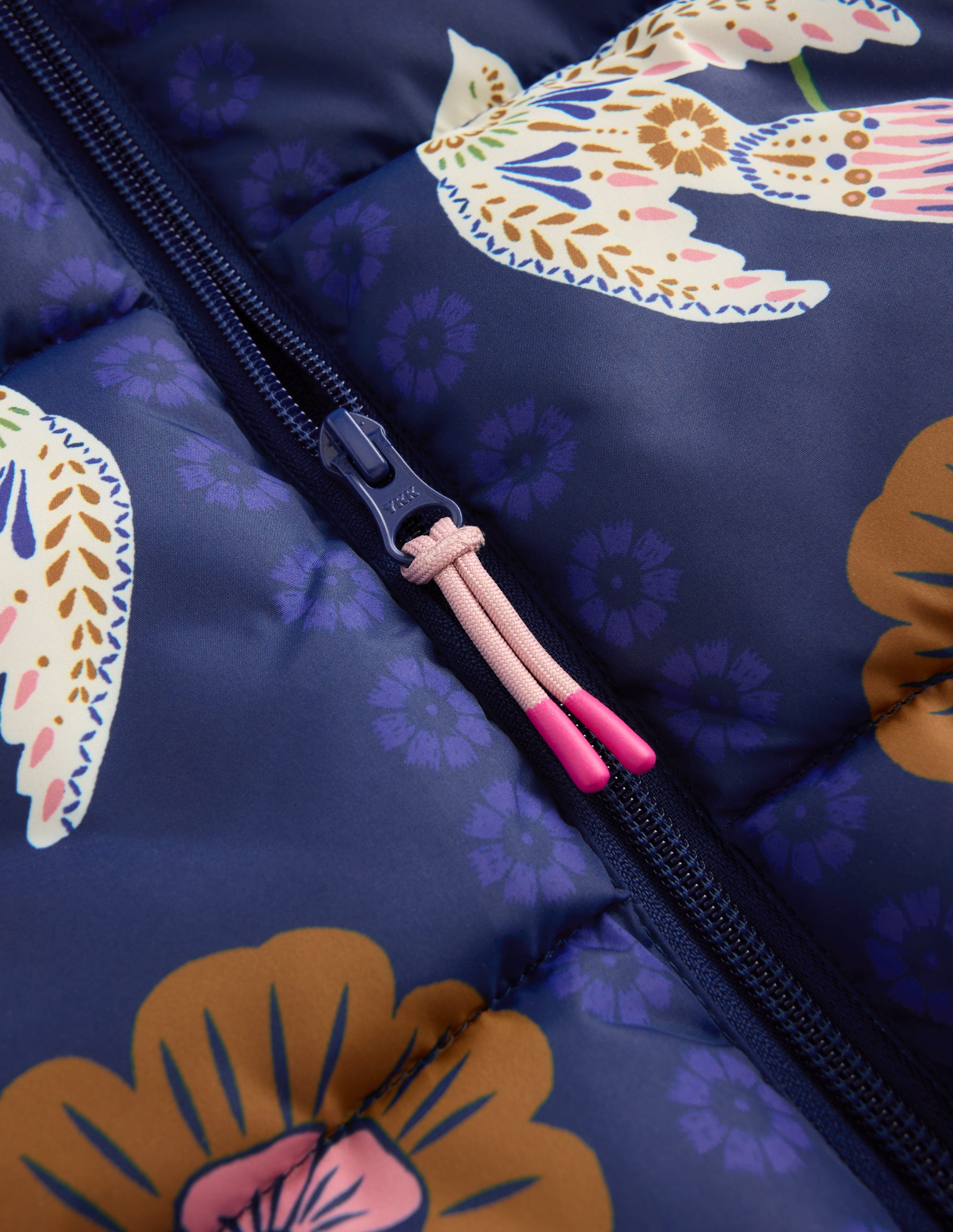 Fun Padded Coat-Navy Bird Placement Print - Image 7