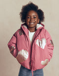 Fun Padded Coat-Pink Applique Metallic Hearts