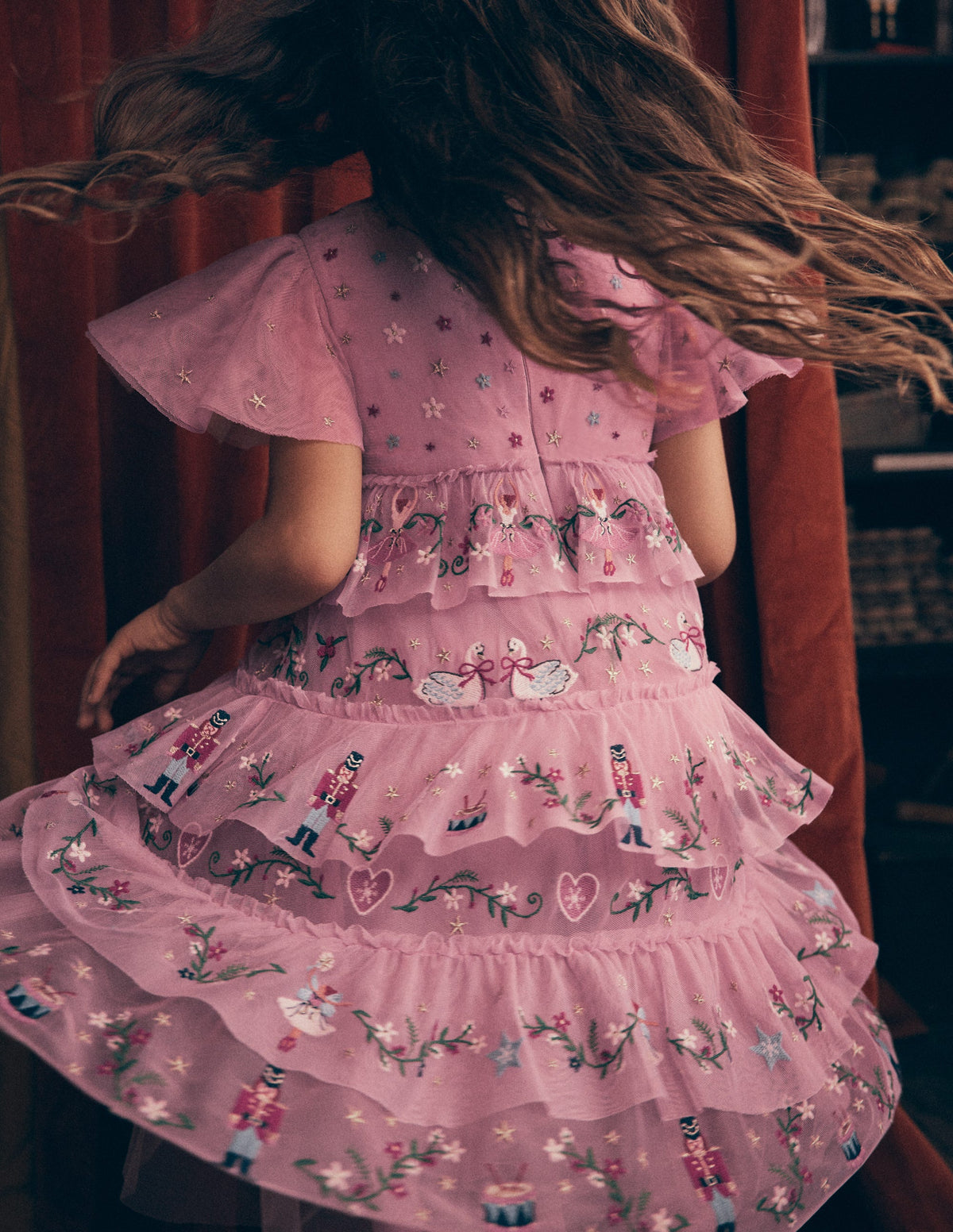 Embroidered Tulle Ruffle Dress-Zephyr-1
