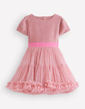 Velour Tulle Occasion Dress-Vintage Pink