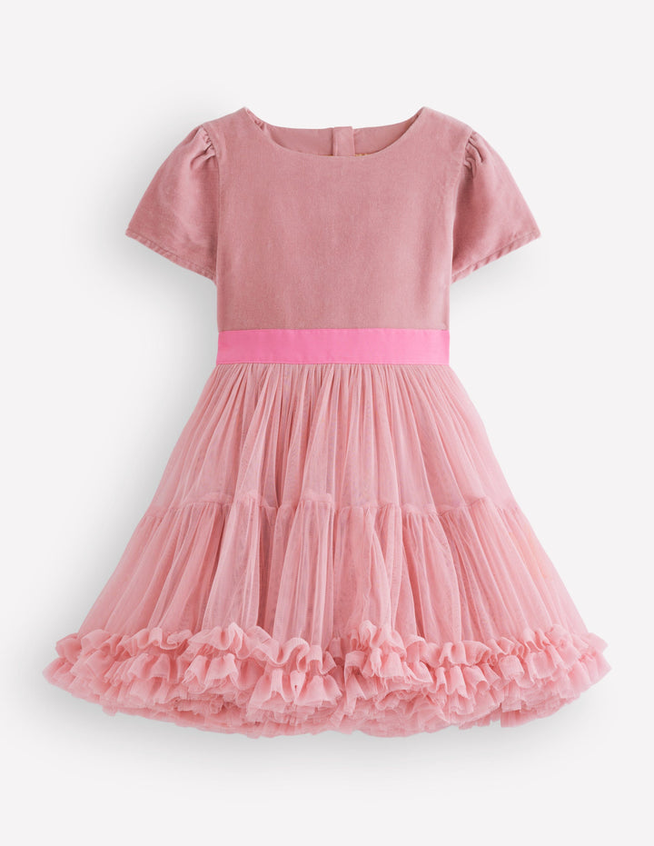Velour Tulle Occasion Dress-Vintage Pink