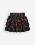 Smocked Waist Ruffle Skirt-Green Check