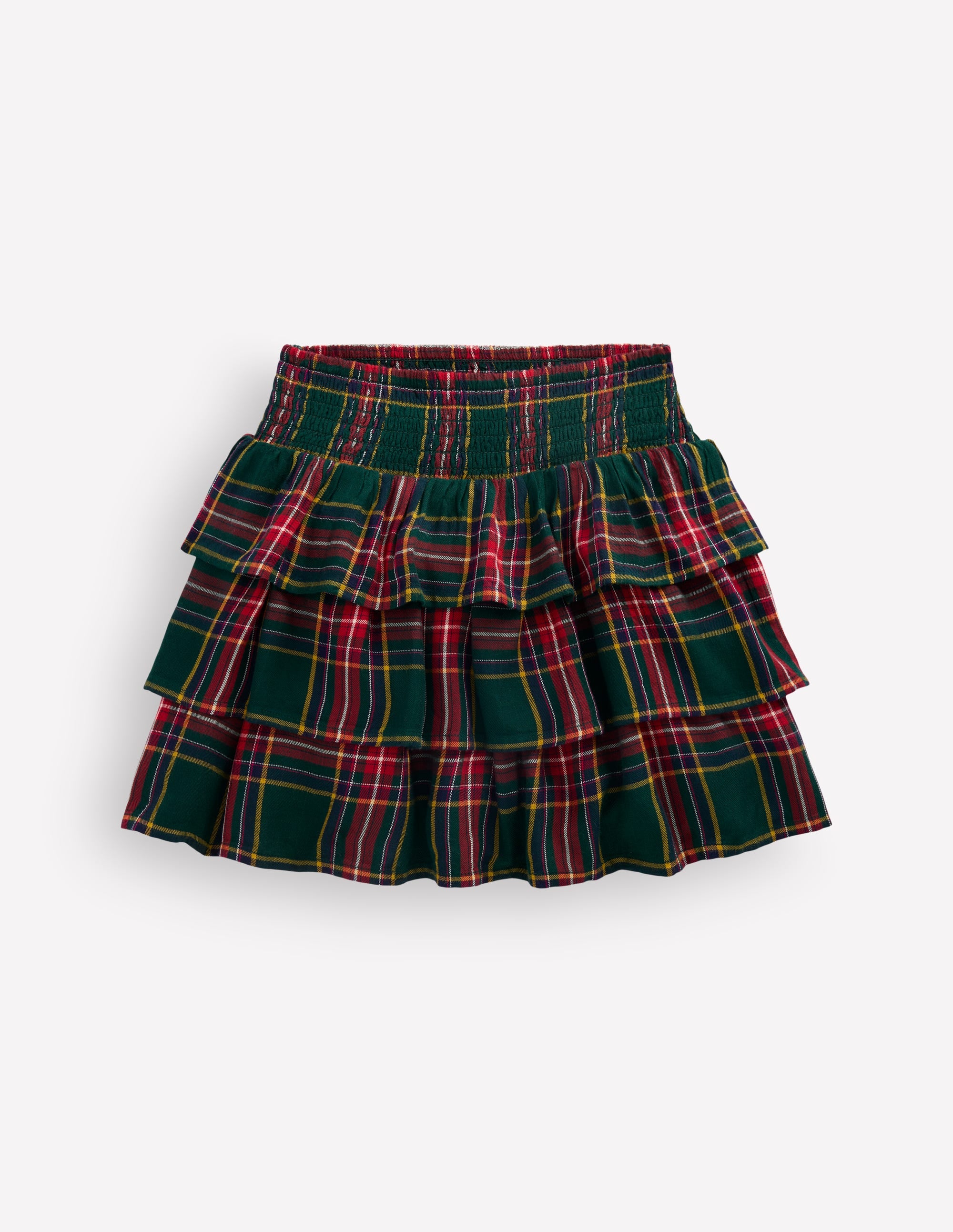Smocked Waist Ruffle Skirt-Green Check - Image 1