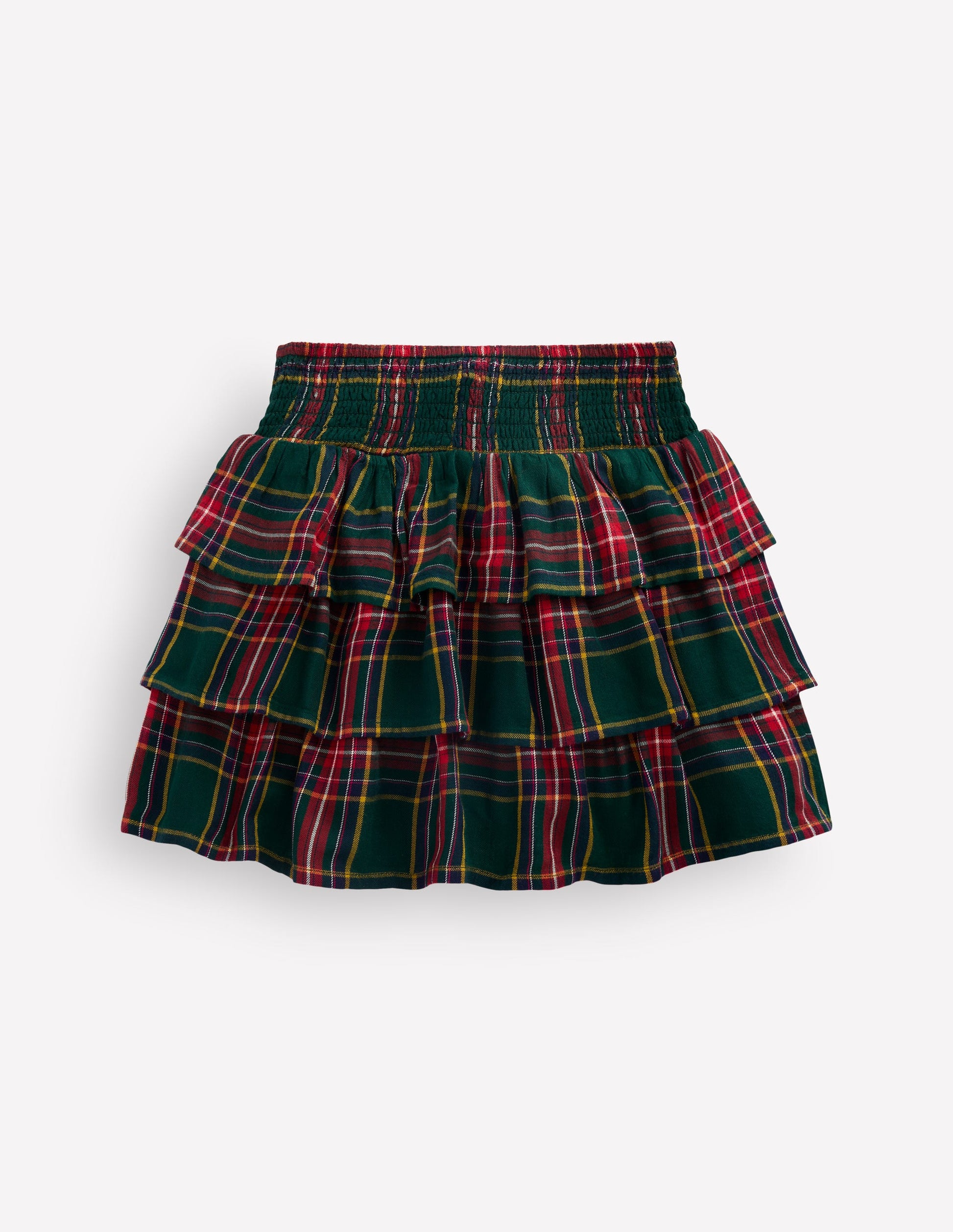 Smocked Waist Ruffle Skirt-Green Check-2