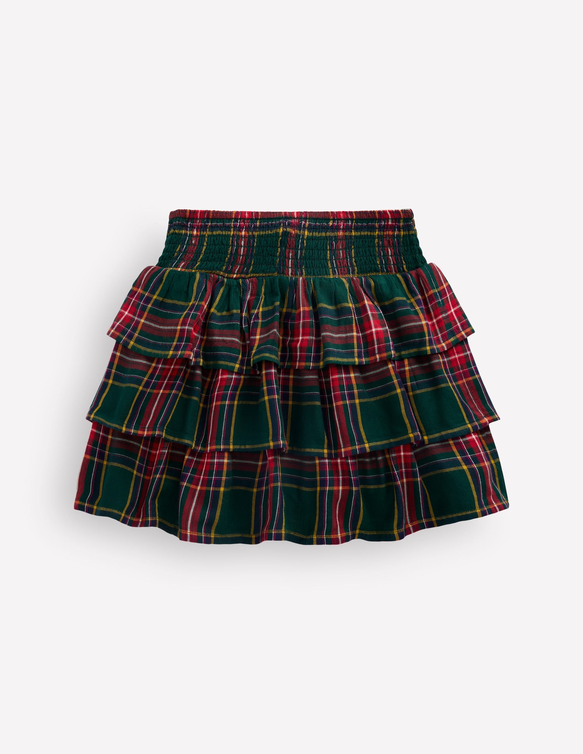Smocked Waist Ruffle Skirt-Green Check - Image 2