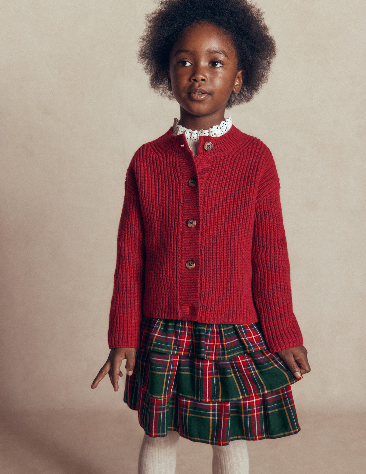 Smocked Waist Ruffle Skirt-Green Check - Image 1