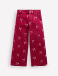 Wide Leg Jeans-Ruby Red Flock Bow