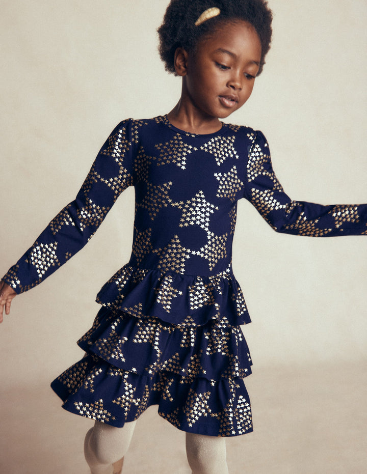 Cora Jersey RaRa Dress-Navy Foil Stars