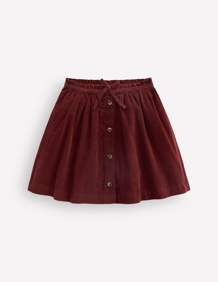 Woven Button-Through Skirt-Roasted Brown Cord