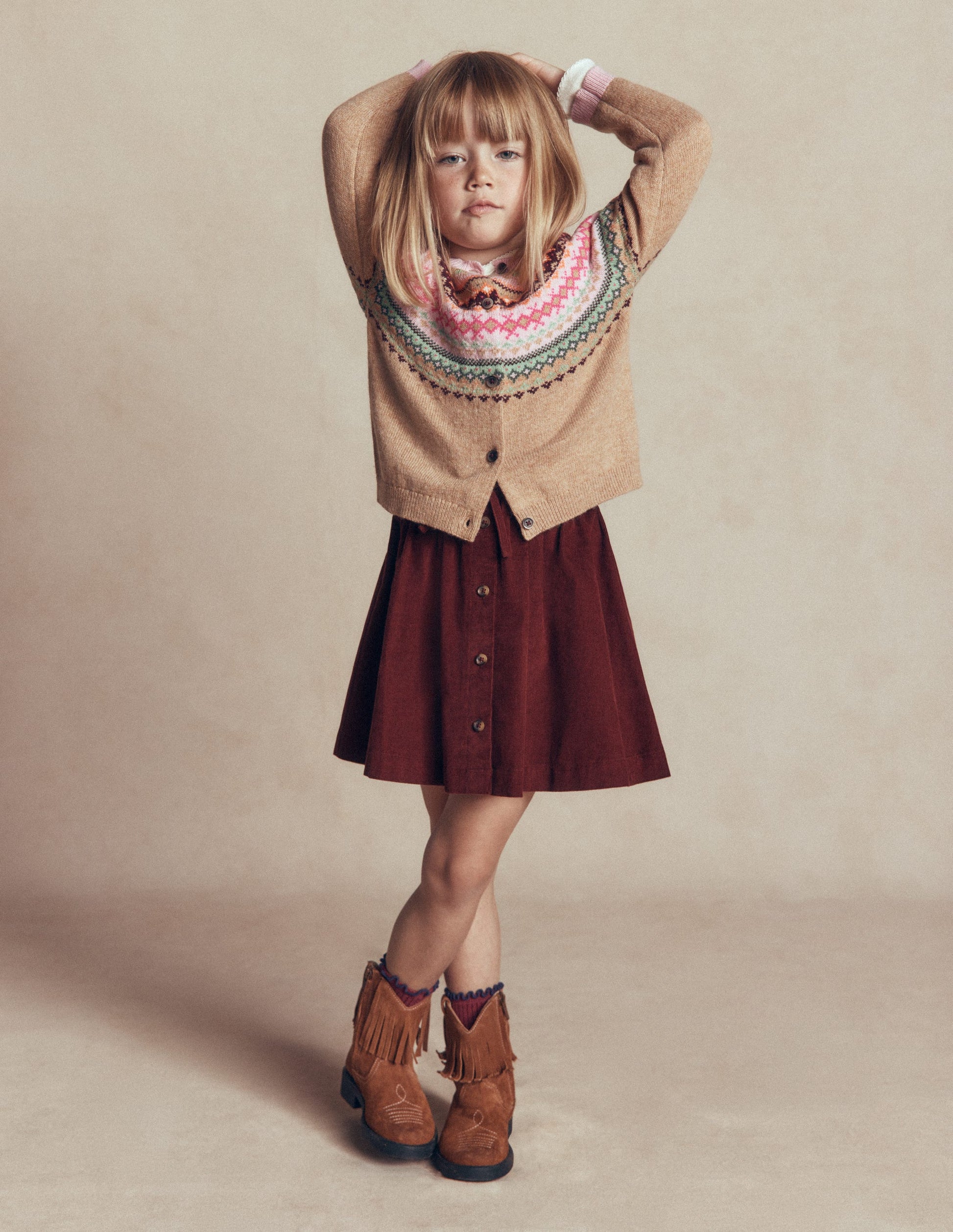 Woven Button-Through Skirt-Roasted Brown Cord-1