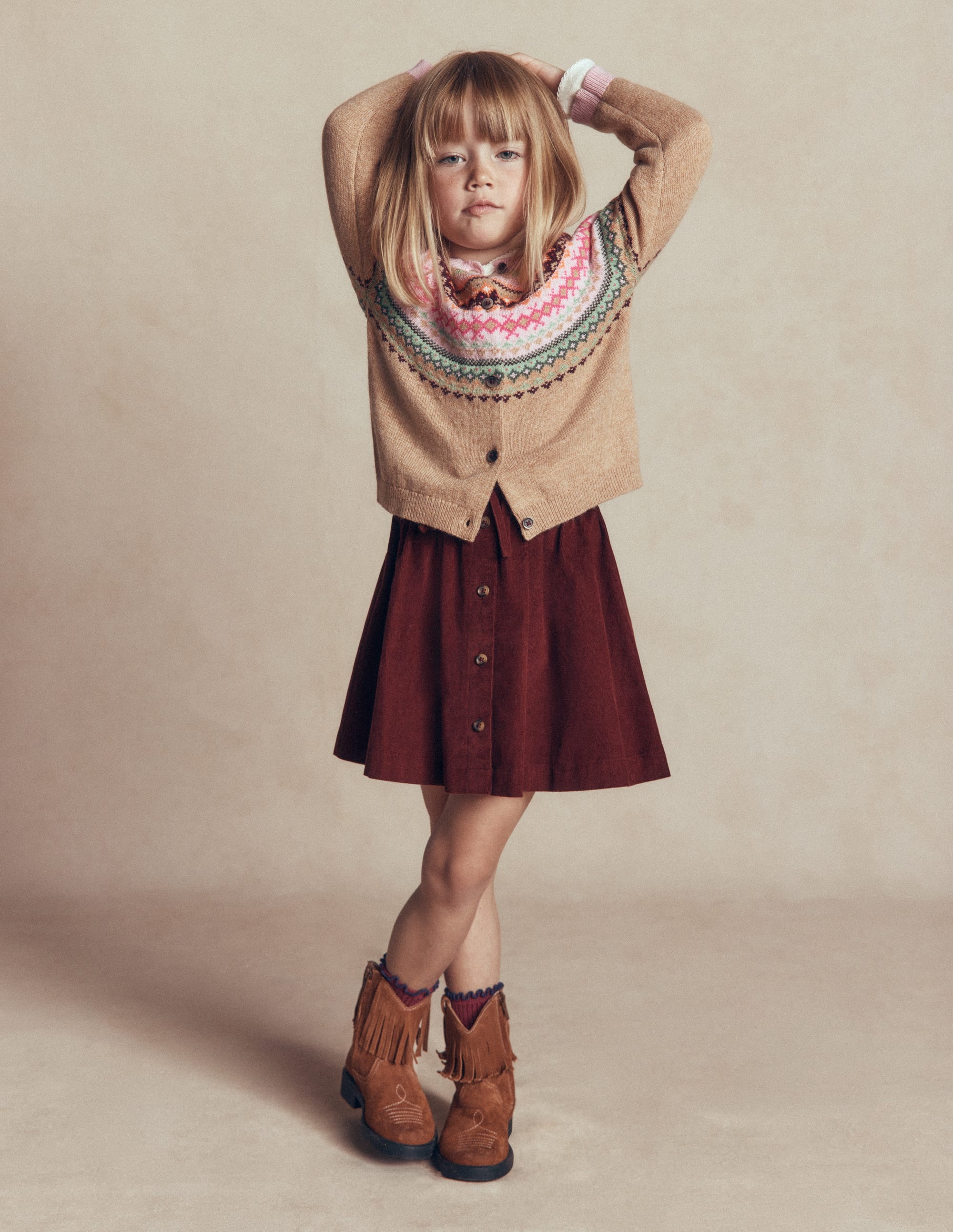 Woven Button-Through Skirt-Roasted Brown Cord - Image 1