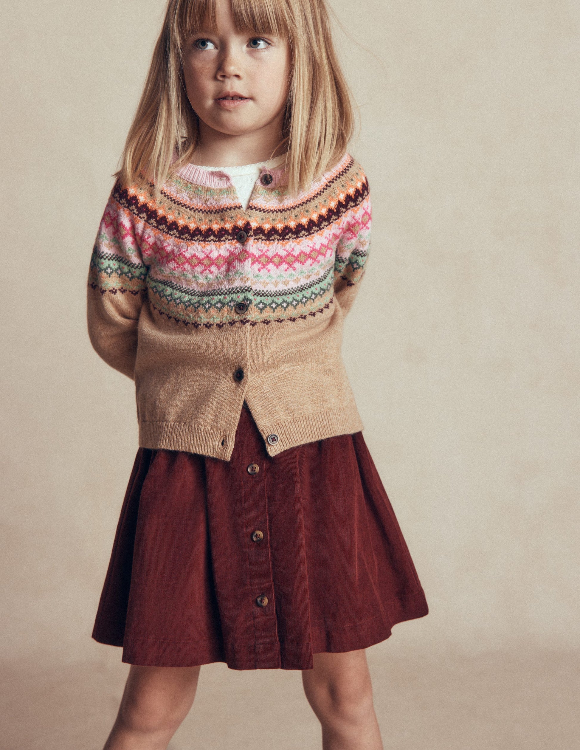 Woven Button-Through Skirt-Roasted Brown Cord-2