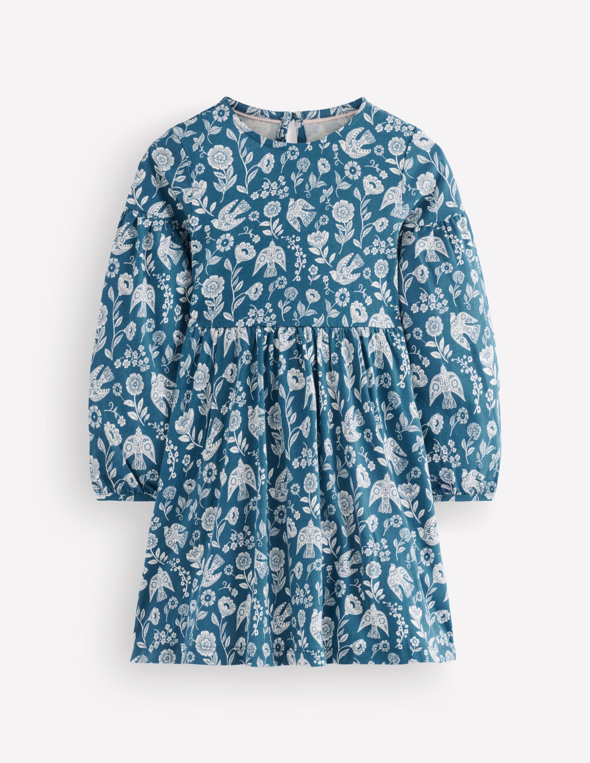 Madeline Blouson Sleeve Dress-Sapphire Blue Floral Bird-2